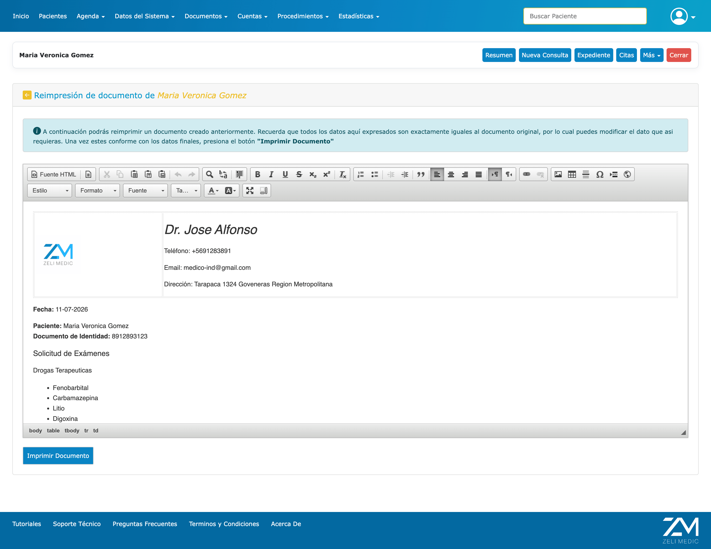 Captura de Zeli Medic: Recetas e informes personalizables